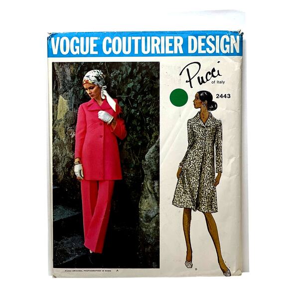 Vogue Couturier Design PUCCI Italy Vtg Pattern #2443 CUT Size12 Dress Tunic Pant - Picture 1 of 5